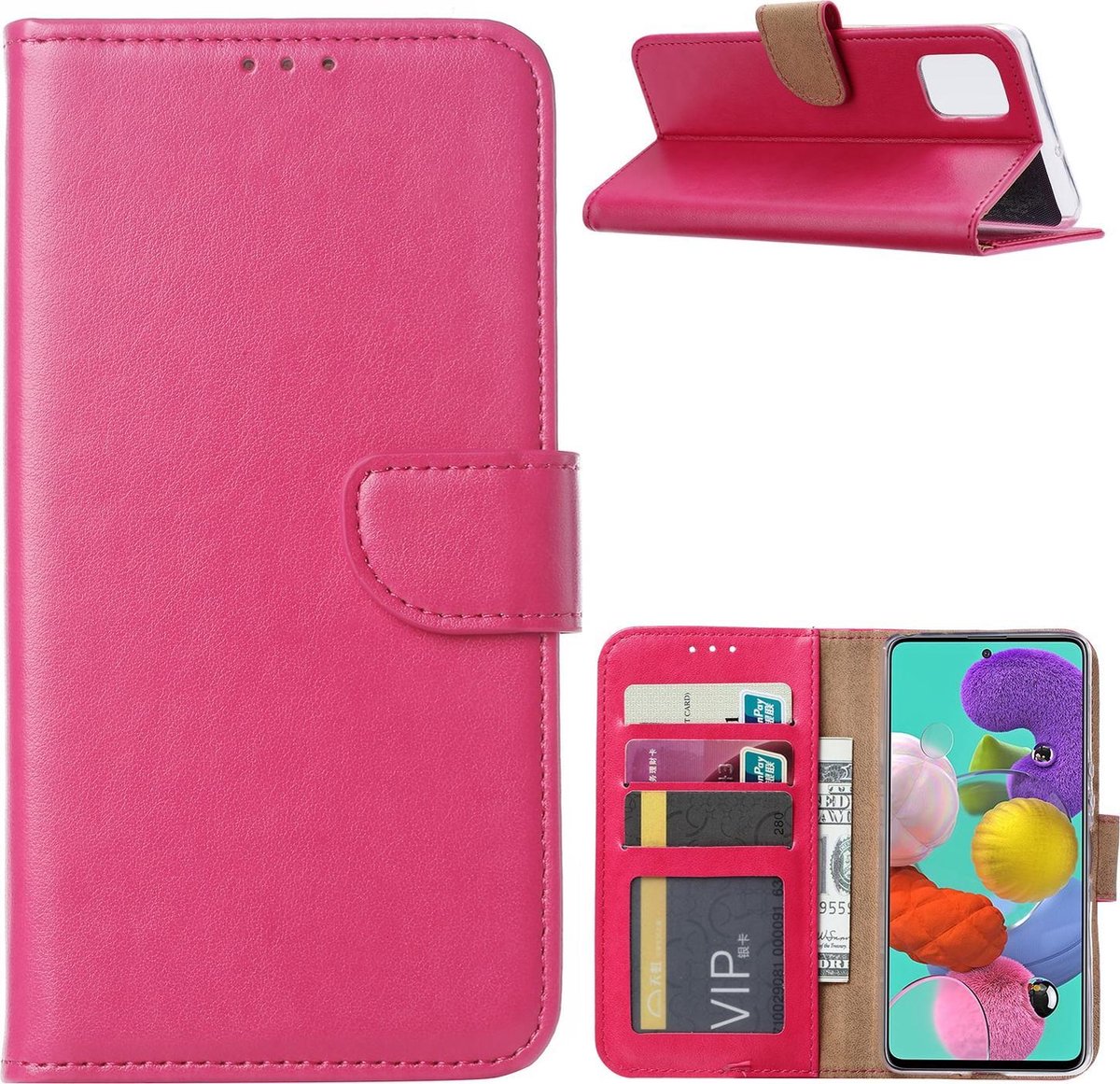 Bookcase Hoesje Samsung Galaxy A71 Roze met Pasjeshouder