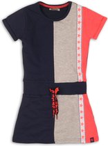 DJ Dutchjeans Meisjes Jurk - Navy + grey melee + neon pink - Maat 116