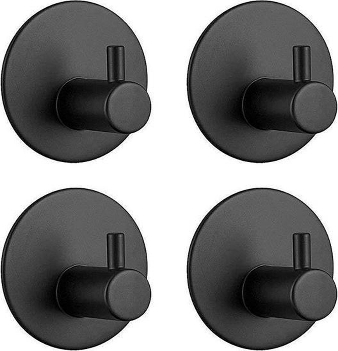 VDN Stainless Handdoekhaakjes zelfklevend - Handdoekhaakjes zwart - Vaatdoekhouder - RVS - Rond - 4 Stuks