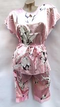 Dames satijn pyjama set met bloemenprint L 36-38 roze