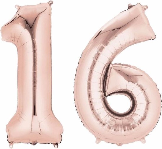 16 jaar | Sweet Sixteen | Cijfers | Rose Goud | 100 cm hoog | Folieballon | Feestversiering | Verjaardag | Versiering