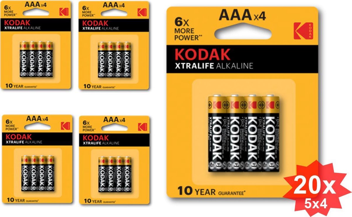 Kodak XTRALIFE alkaline AAA/LR03 1.5V - 20 Stuks (5 Blisters a 4St)