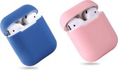 Bescherm Hoesje Cover SET 2 STUKS voor Apple AirPods Case -Donker blauw en roze