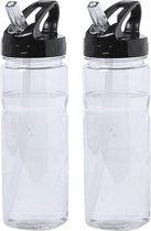 2x Transparante drinkfles/waterfles met schroefdop 650 ml - Sportfles - BPA-vrij