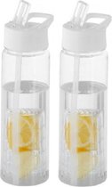 2x Transparante drinkflessen/waterflessen met wit fruit infuser 850 ml - Sportfles - BPA-vrij