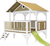 AXI Meeko Speelhuis in Bruin/Wit - Met Verdieping en Limoen Groene Glijbaan - Speelhuisje voor de tuin / buiten - FSC hout - Speeltoestel voor kinderen