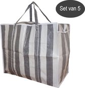 Castillo Jumbo Bag XL - Wastas  / Opbergtas / Verhuistas / Big Shopper - Set van 5 stuks - Grijs Wit