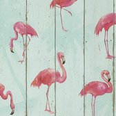 Flamingo Behang Groenblauw
