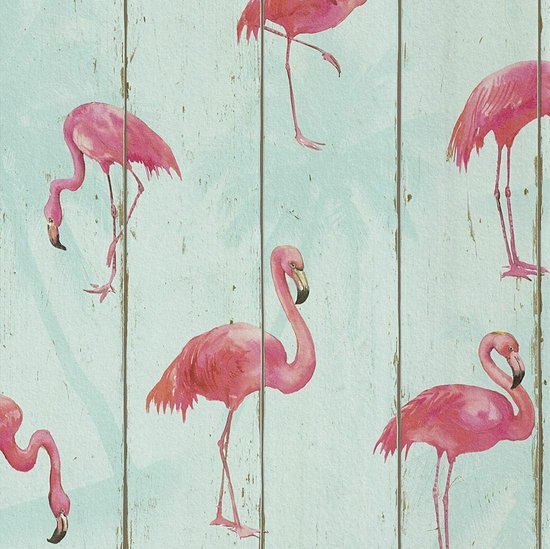 Op en neer gaan Afname Beraadslagen Flamingo Behang Groenblauw | bol.com