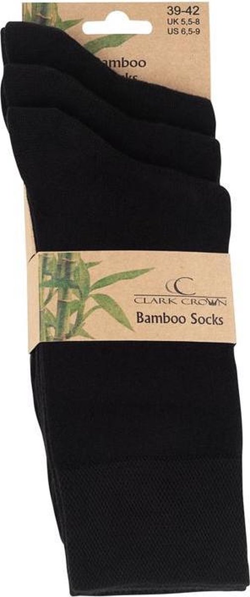 Clark Crown® Bamboe sokken - Normale Schachtlengte – 6 packs – Maat 39/42 - zwart