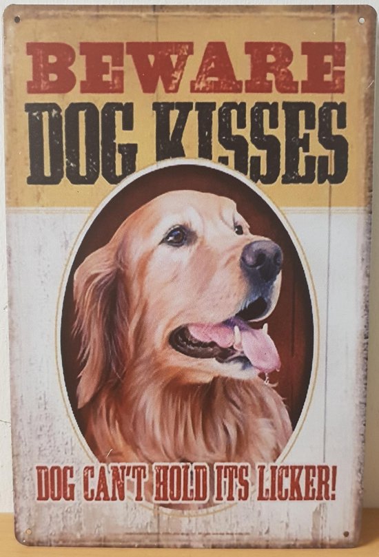 Golden retriever Dog Kisses Reclamebord van metaal METALEN-WANDBORD - MUURPLAAT - VINTAGE - RETRO - HORECA- BORD-WANDDECORATIE -TEKSTBORD - DECORATIEBORD - RECLAMEPLAAT - WANDPLAAT - NOSTALGIE -CAFE- BAR -MANCAVE- KROEG- MAN CAVE