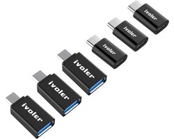 ivoler [Pack van 6] Type C-connector – [3 Pack] USB C naar Micro USB-adapter + [3 Pack] USB C naar USB A 3.0-adapter compatibel met USB C-apparaten … verloop stekker usb