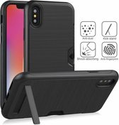 Apple iPhone XR Shockproof Back cover - Zwart - Card Case TPU Siliconen - Hard PC met Kickstand - Pasjeshouder