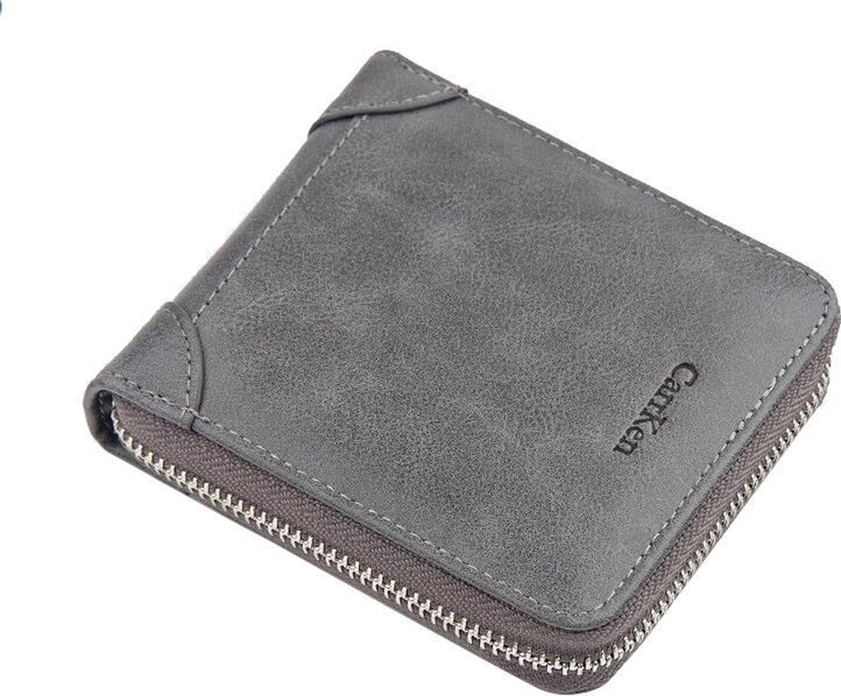 BAZORO® Heren Portemonnee - Portefeuille met Rits - 9 Pasjes - PU Leer - Grijs