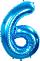 Folie Ballon Cijfer 6 Jaar Cijferballon Feest Versiering Folieballon Verjaardag Versiering Blauw XL 86Cm Met Rietje