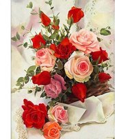 JDBOS ® Diamond Painting volwassenen pakket volledig - Boeket bloemen met rode en roze rozen - 35 x 25 cm