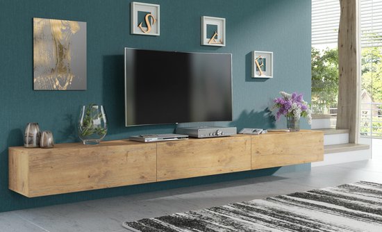 Kalmerend fusie Echt Pro-meubels - Zwevend Tv-meubel - Tv kast - Tunis - Eiken - 300cm 3x100cm |  bol.com