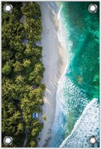 Tuinposter –Zee Strand met Palmbomen– 60x90cm Foto op Tuinposter (wanddecoratie voor buiten en binnen)