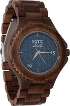 1915 Watch Denim - Ø 46 mm - Heren Horloge - Walnoothout - Polshorloge - Houten Horloge - 1915 watches - Duurzaam Cadeau - Inclusief Geschenkdoos - Spijkerstof Wijzerplaat - Herenhorloge - Horloge Geschenkset - Blauw