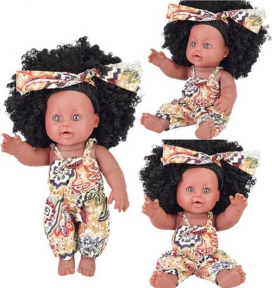 Bruine pop - Zwarte krullen - Donker gekleurde pop - Speelgoed pop - Baby  doll | bol.com