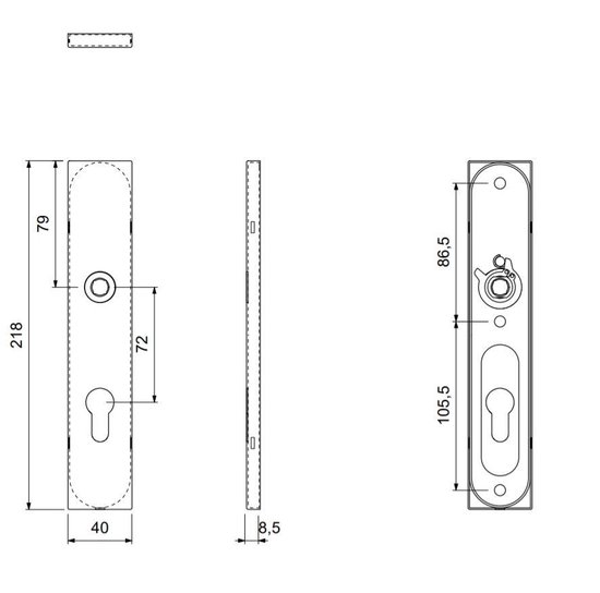 GPF Longue plaque arrière rectangulaire simple ressort 218x40x8,5mm PC72