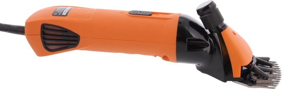Oranje KNEIZER schapenscheermachine met zwarte details en scheerkop.