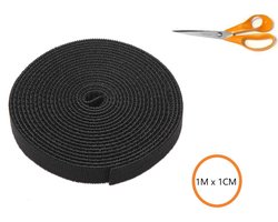 Klittenband Kabelbinder Rol 1 m – 1 cm Breed – Kabel Organizer Zwart