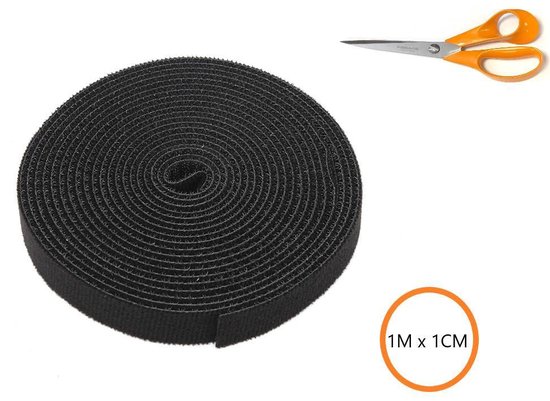 Klittenband Kabelbinder Rol 1 m – 1 cm Breed – Kabel Organizer Zwart