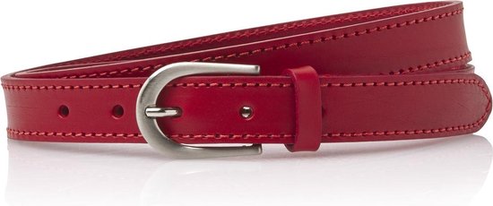 Timbelt 2,5 cm rode damesriem - 100% leder - volledig gestikt - Maat 95 - Totale lengte riem 110 cm