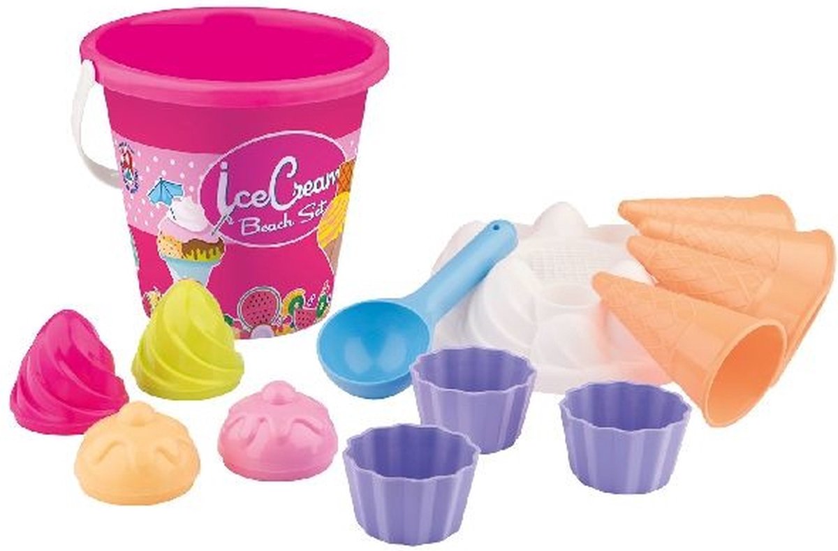 Strand/zandbak speelgoed roze emmer met vormpjes en ijsvormpjes -  Zandbakspeeltjes -... | bol.com