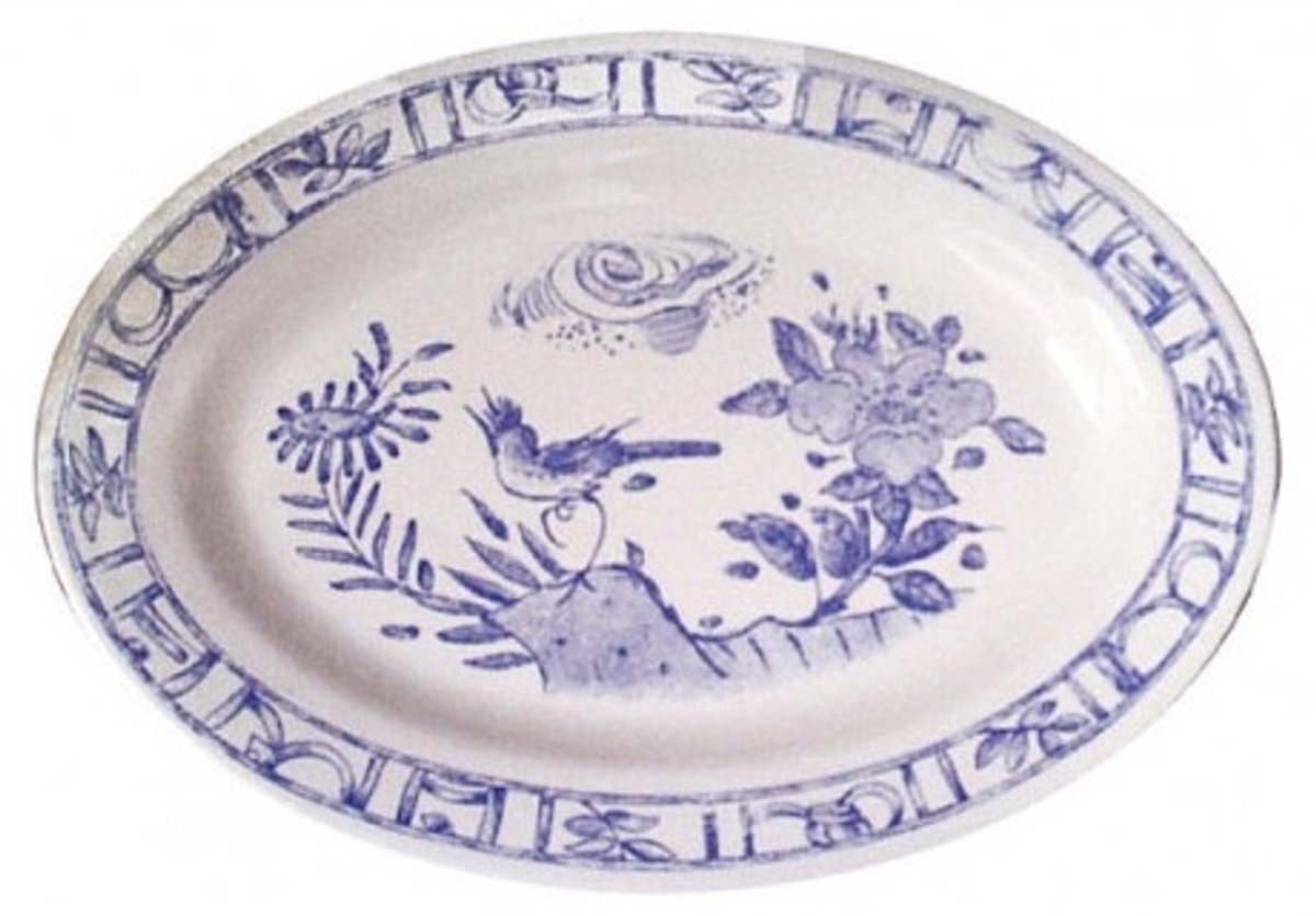 GIEN FRANCE - Oiseau Bleu Mono - Ovale schaal 37x26cm