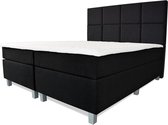 Boxspring Florence - Vaste luxe box - Pocketvering matras + Topper - 140 x 220 - 8 vakken - Zwart - Vierkante poten