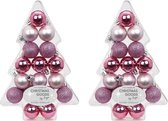 34x Mix roze kunststof kerstballen pakket 3 cm - Kerstboomversiering roze