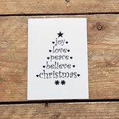 Raamsticker zwart kerstmis voor op het raam  te plakken kerst decoratie versiering tekst sticker  Joy love peace believe christmas vorm kerstboom Raamdecoratie winter | Kerstversie