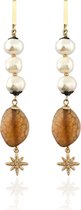 OORBELLEN MET PAREL EN AGAAT - BRUINE CREME - N19FW092 - ZATTHU JEWELRY