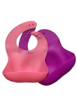 Slabbetje Baby met opvangbakje | Siliconen | Slabber | Afwasbaar | Verstelbaar |Duurzaam | Set van 2 kleuren (rose / paars)