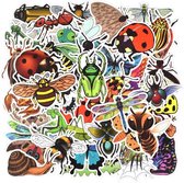 Insecten stickers - 50 stuks voor laptop, muur, agenda etc. - Met vlinders, kevers, sprinkhaan, libelle etc.