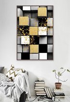 Canvas Schilderij * 3D Blokken in Goud Zwart en Wit * - Kunst aan je Muur - Modern Abstract - 60 x 90 cm