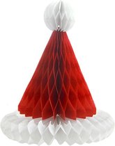 Honeycomb kerstmuts ROOD met witte bol Groot 30 cm