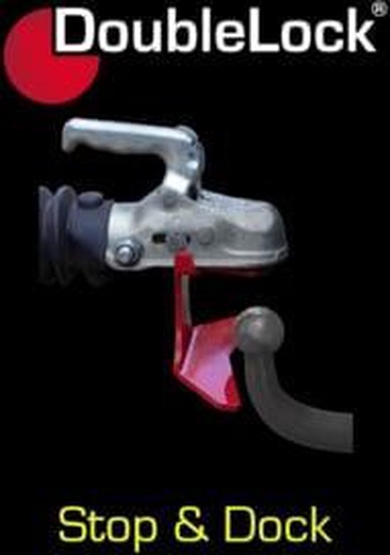 Afbeelding van de DoubleLock Stop & Dock die een koppeling tussen auto en caravan toont.