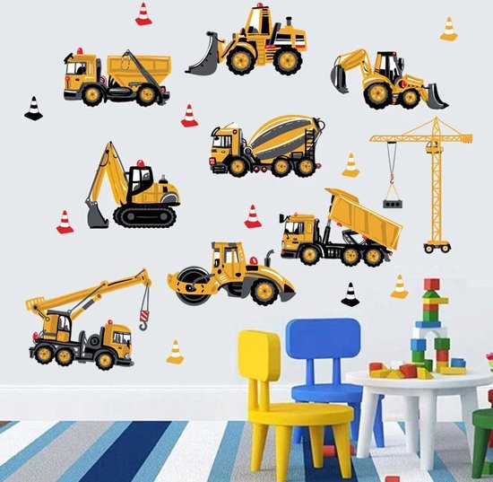 Stoere sticker van vrachtwagens voor op muur of glas - Voor babykamer of kinderkamer - Muursticker