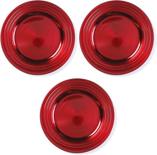 3x Rond rode kaarsenplateaus/kaarsenborden 33 cm - onderbord / kaarsenbord / onderzet bord voor kaarsen