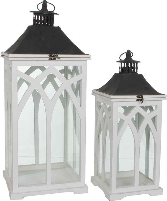 Handig donker Verbeteren Mica Decorations - lantaarn wit set van 2 - grootste maat in cm: 30 x 30 x  72 | bol.com