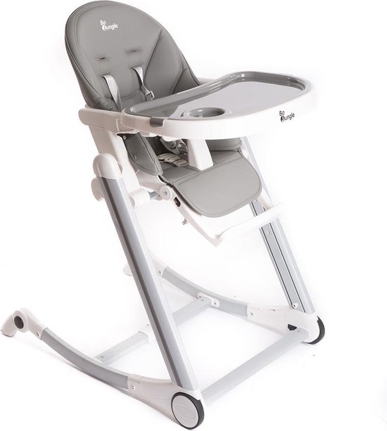 Bo Jungle - Eetstoel Baby - hoge stoel kinderen - Vanaf 6 maanden - Kinderstoeltje voor aan tafel - Uitneembaar kussen - Meegroeistoel - Afneembare plaat - Inklapbaar - Verstelbaar in hoogte - Aanpasbare rugleuning en voetensteun - High Chair Grijs