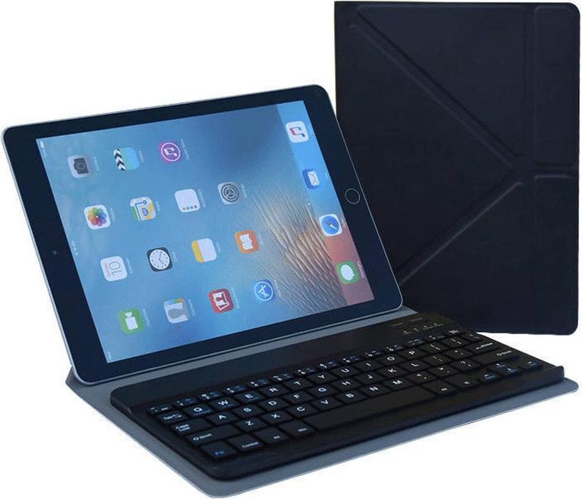 Q-time - Geschikt voor alle Tablets met Android/IOS/Windows - Draadloos toetsenbord - met Origami vouwstandaard in klassiek zwart voor Android iOS & Windows tablets en phablets.