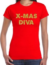 Foute Kerst t-shirt - x-mas diva - goud / glitter - rood - dames - kerstkleding / kerst outfit M