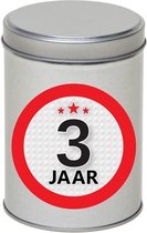 Cadeau/kado zilver rond blik 3 jaar 13 cm - Snoepblikken - Cadeauverpakking voor verjaardag