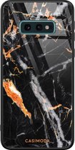 Samsung S10e hoesje glass - Marmer zwart oranje | Samsung Galaxy S10e case | Hardcase backcover zwart