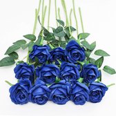 Boeket kunstrozen 12 stuks 50cm | Kunst rozen blauw van zijde | Ideaal voor knutselen, cadeau verpakkingen, geschenkdozen en creëren van een gezellige sfeer