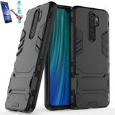 Xiaomi Redmi Note 8 Pro Kickstand Shockproof Cover Zwart Case Hoesje - 1 x Tempered Glass Screenprotector A3TBL